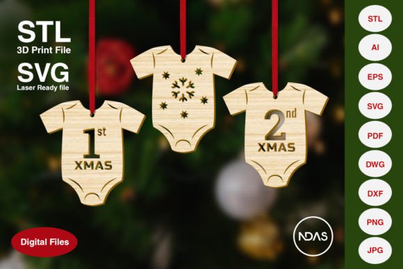 Baby Romper Christmas Ornament Bundle for Winter Amp