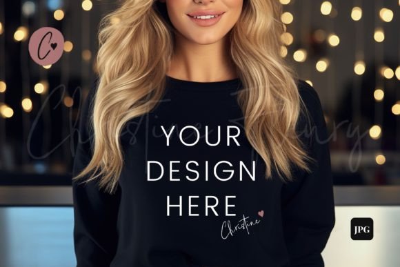 Black New Years Sweatshirt Mockup for Christmas Amp
