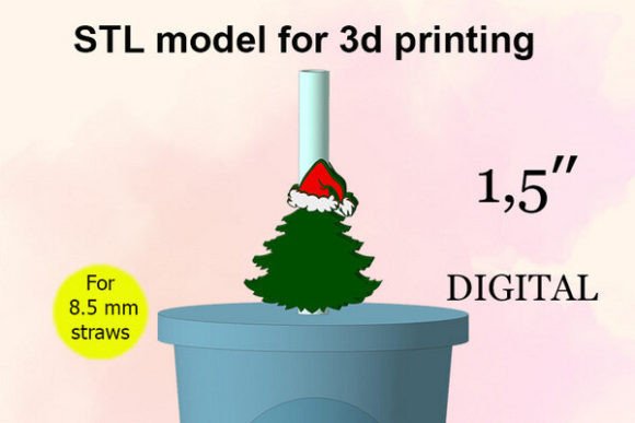 Christmas Tree Hat Straw Topper STL for Kitchen Amp