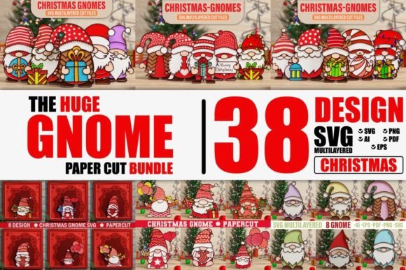 Huge Christmas Gnome 3D SVG BUNDLE for Winter Amp